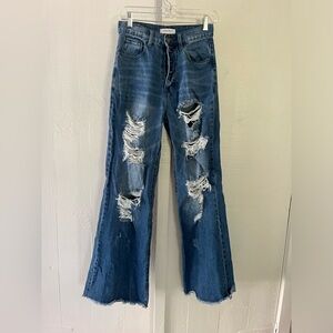 Vibrant M•i•u Straight Leg/ Boot Cut Ripped Jeans